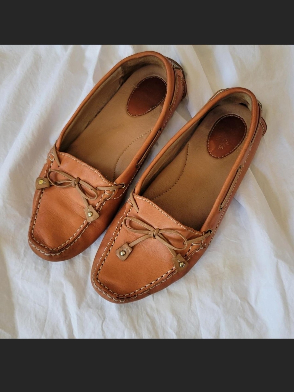 Clarks| Women's Orange Tan Leather Loafers - Bow Accent | Size 7US